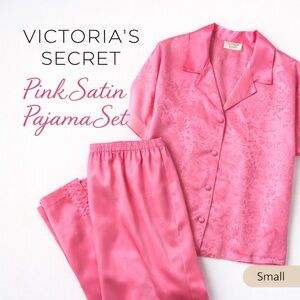 Victoria’s Secret Pink Satin Pajama Set Small Button Front PJ Lounge Sleepwear